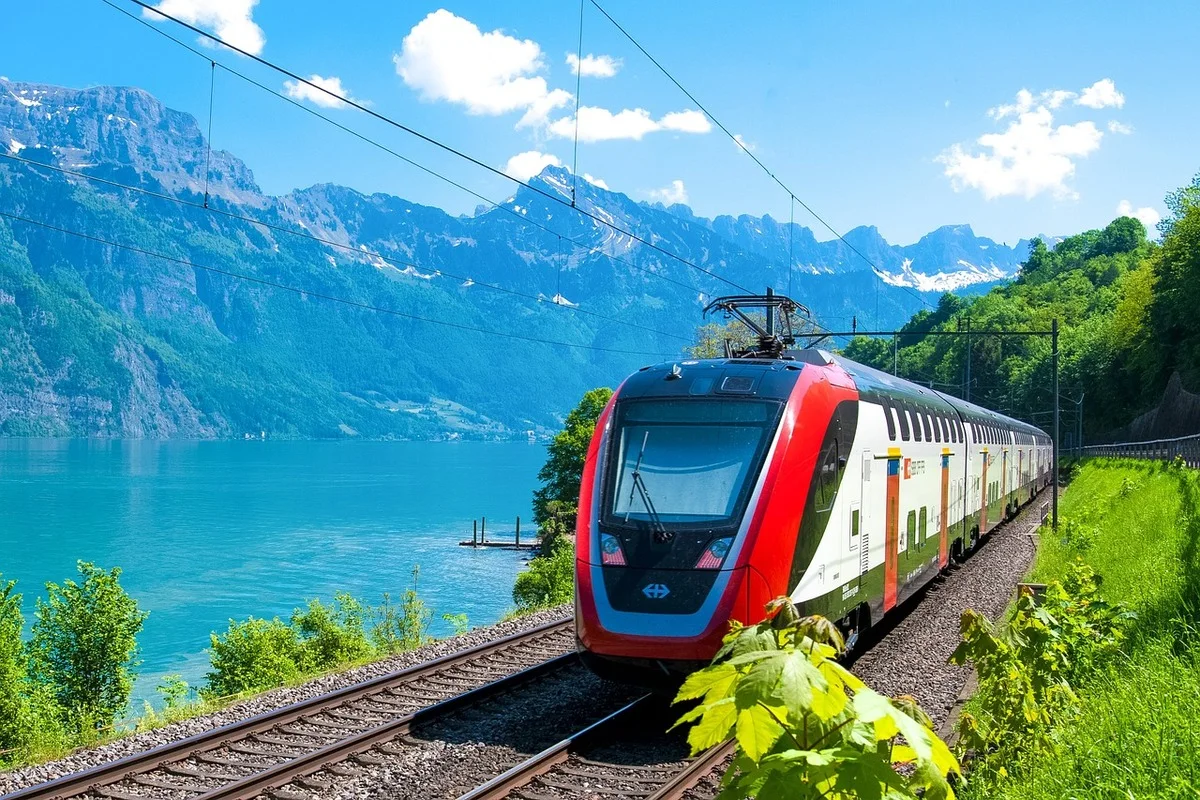 Swiss Train with a mountainous backgrop
