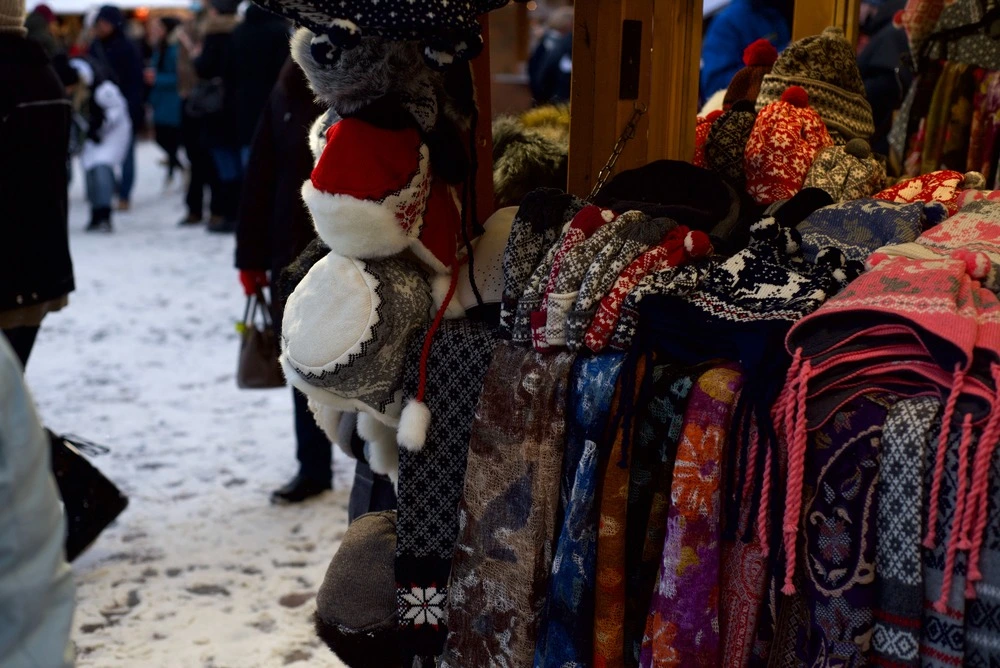 Tallinn Christmas Market Stalls Selling Clothes
