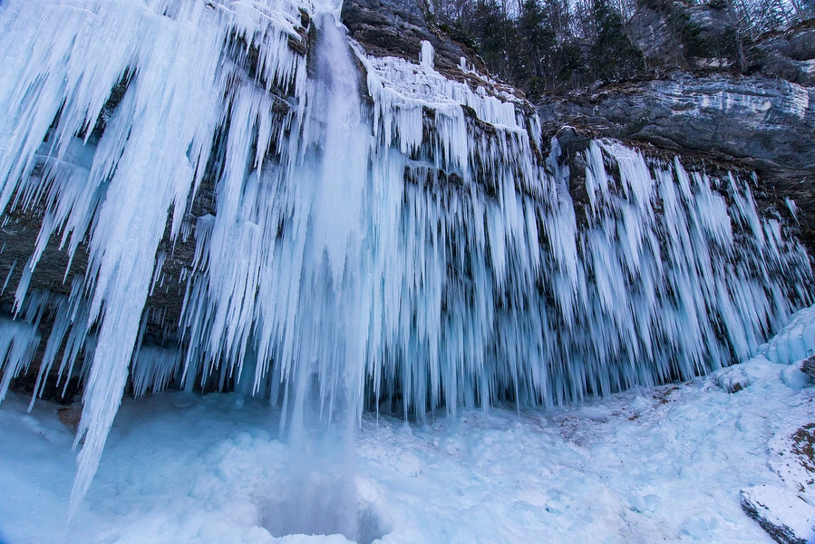 Pericnik Waterfall frozen waters turned into icicles in Triglav National Park