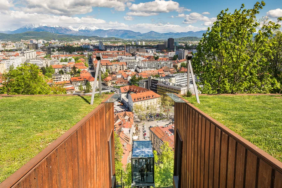 Funicular going down from Ljubljana Castle in Slovenia