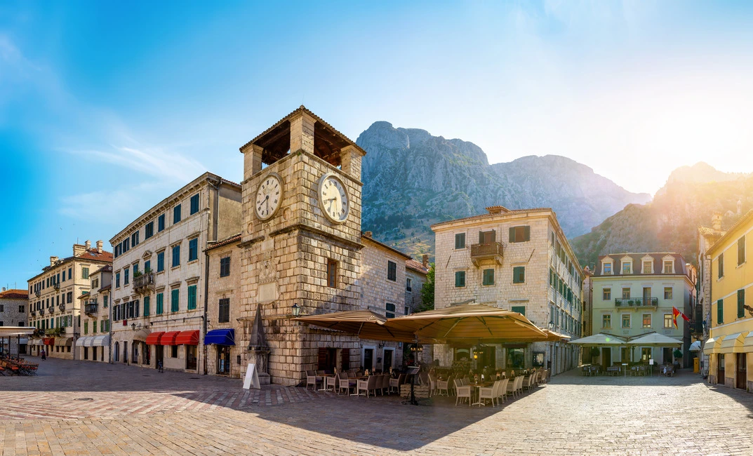 Kotor Clock Tower situated next to sea gate.