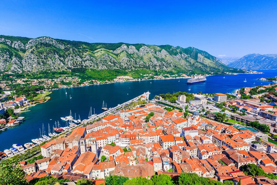 Panoramic view of Kotor Old Town in Montenegro