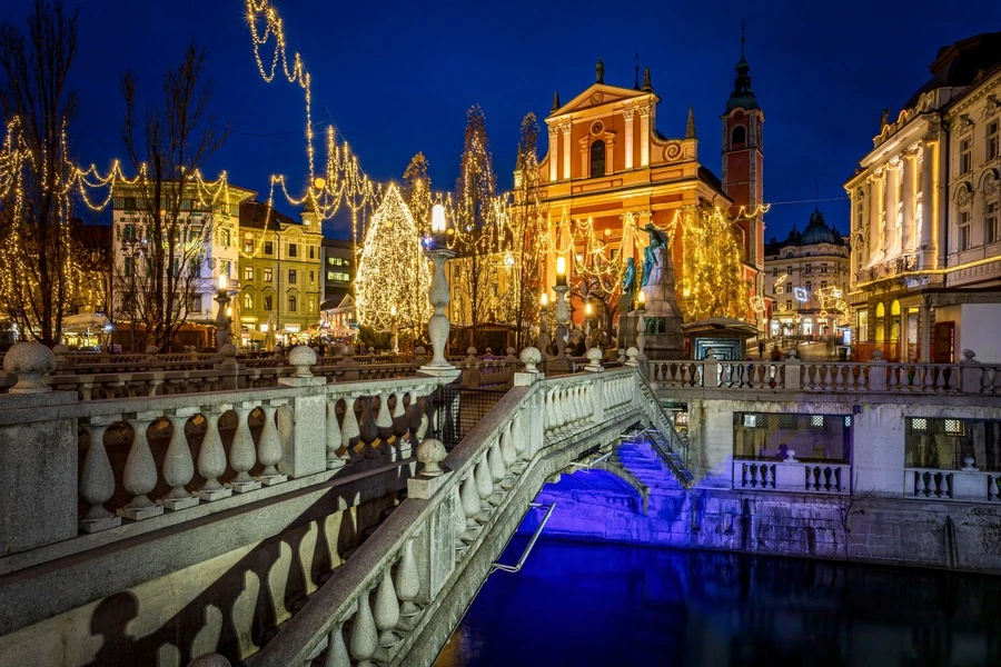 Ljubljana adorned in Christmas lights