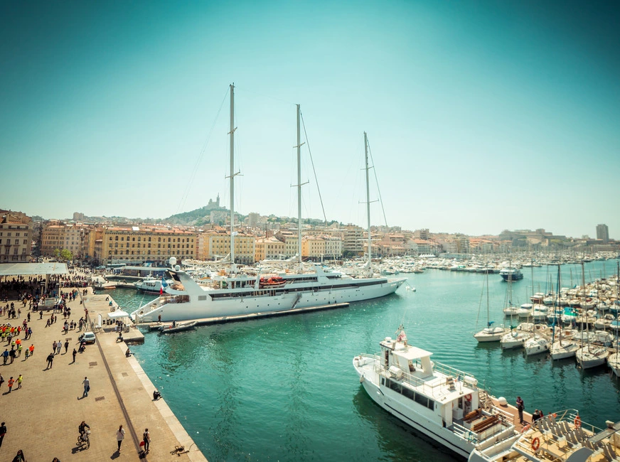 Panoramic view of Old Port of Marseille