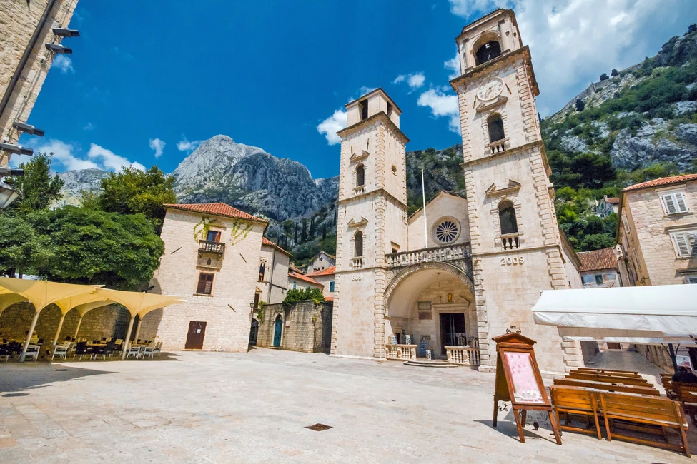 Outside St. Tryphons Cathedral in Kotor, Montenegro