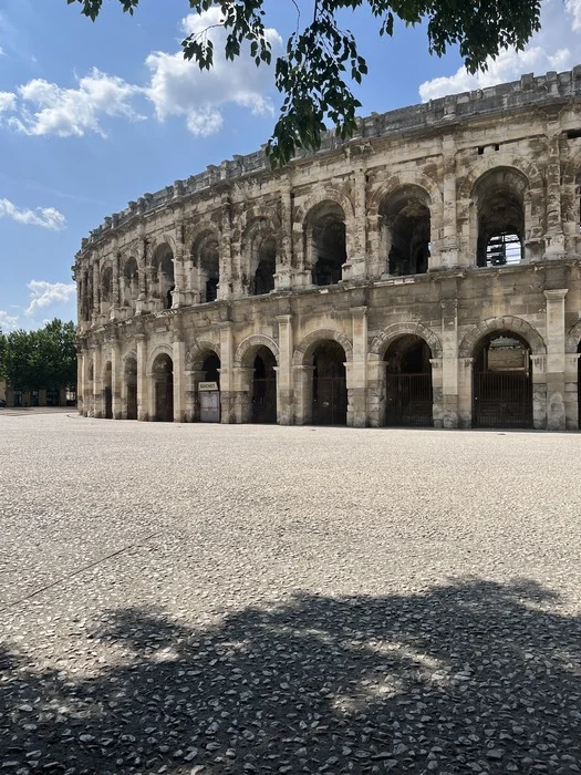 Outside the Arena of Nîmes on a day trip from Avignon