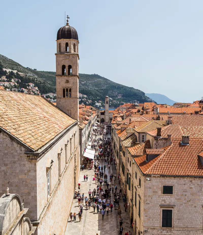 Panorama view overlooking the long Stradun from the Dubrovnik City Walls